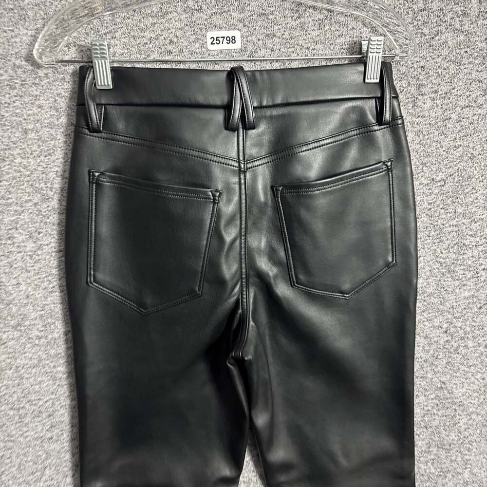 Good American Women’s Size 4/27 Black Faux Leather Icon Straight High Waisted - Picture 5 of 13
